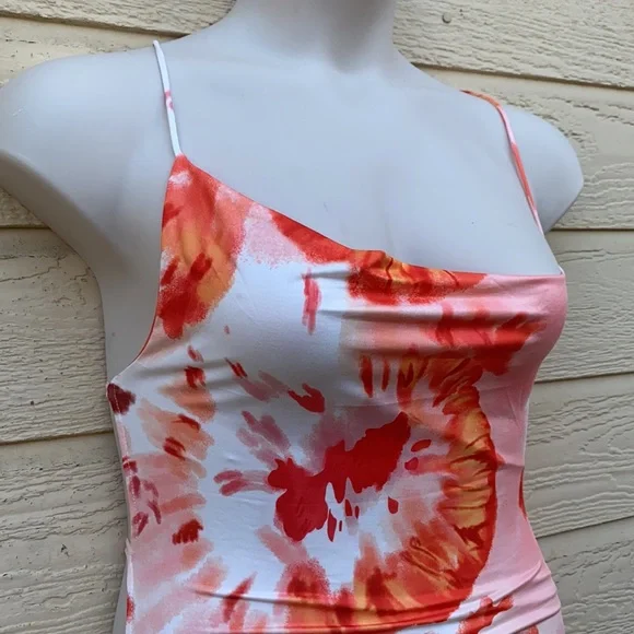 Cryptographic Tie Dye Backless Orange Maxi Dress - Picture 8 of 14